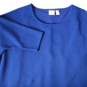 Chico’s Blue Textured Knit Top 2‎ US L  Dolman Sleeve Boxy Blouse Scoop Neck